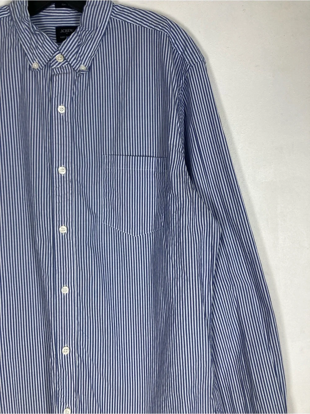 J.Crew Flex Washed Classic Fit Blue White Striped Shirt Men's Size M Office